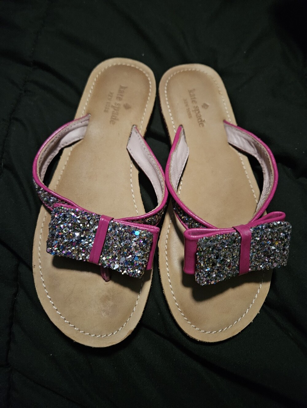 Kate Spade Pink Glitter Bow Flip Flops